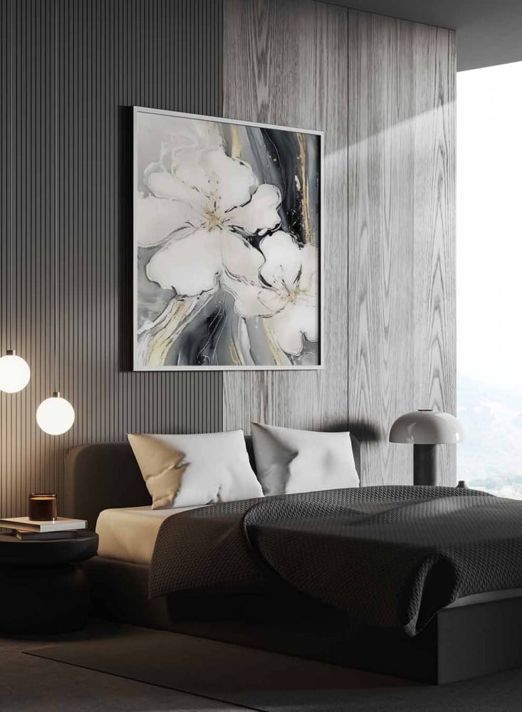 Canvas square painting on wooden frame, oil art design of flowers, for home, living room, office, decoration