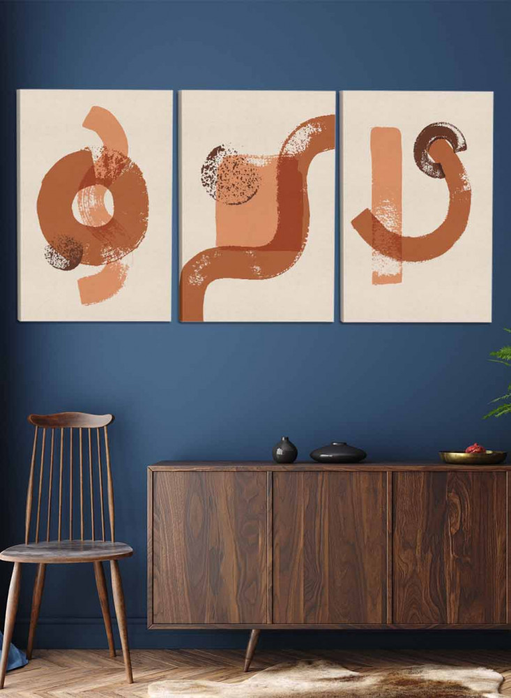 طقم من ٣ لوحات كانفاس على إطار خشبي، تصميم رسم تجريدي بالفرشاة، للمنزل، غرفة المعيشة، المكتب، الديكور