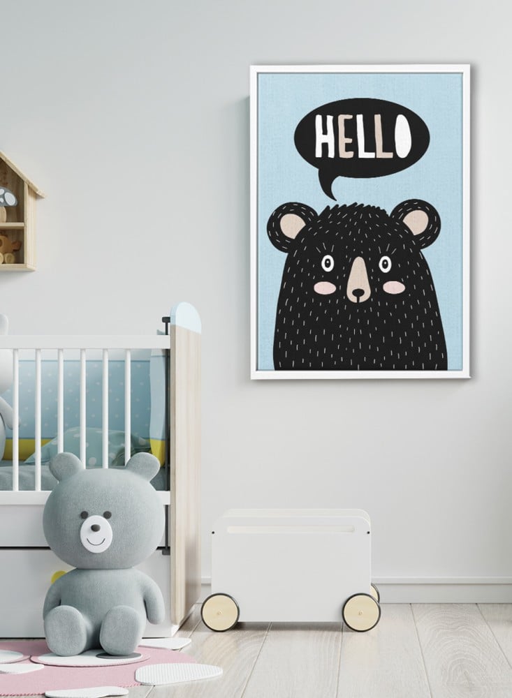 Canvas painting on wooden frame with a playful bear design