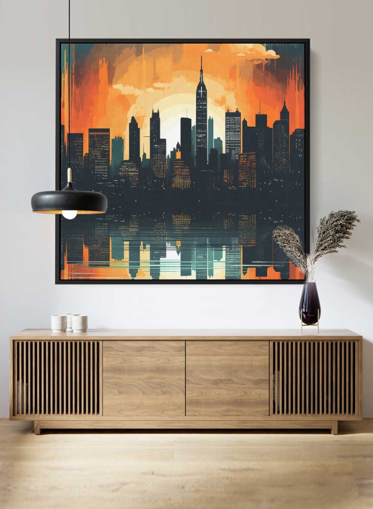 Canvas board on wooden frame with sunset design on Manhattan