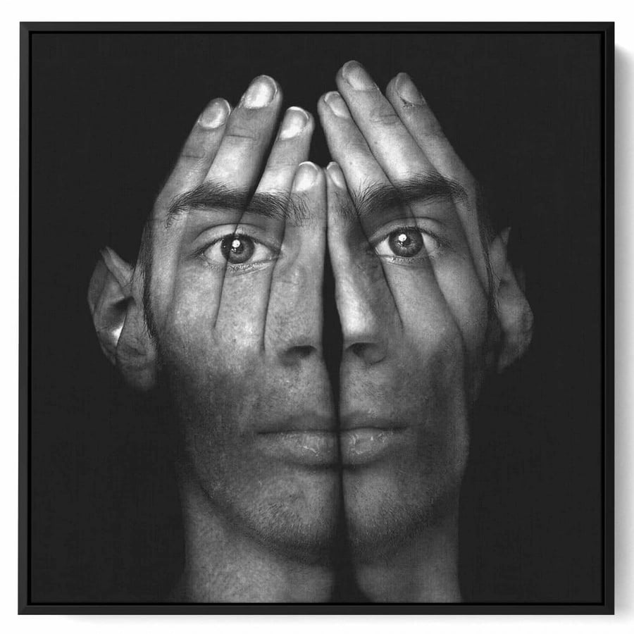 Canvas square painting on wooden frame, design of a man covering his face, for home, living room, office, decoration