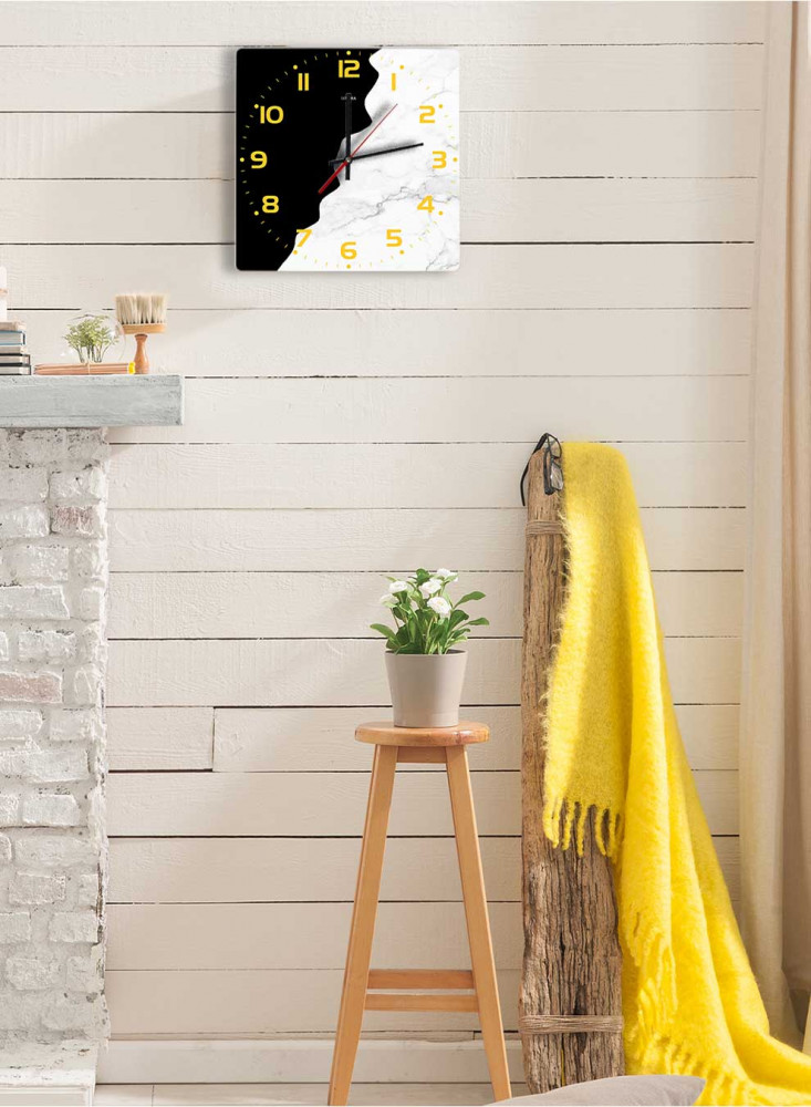 Half and Half Marble Battery Operated Acrylic Wall Clock for Home, Living Room, Office, Decor