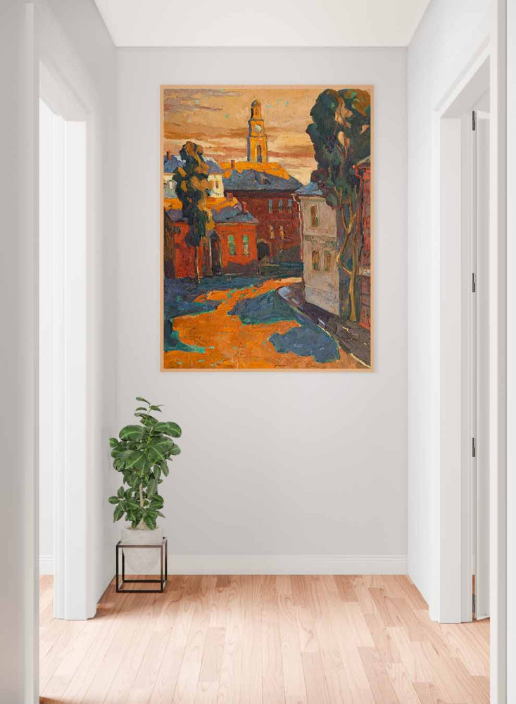 Canvas board on wooden frame, sunset design on the countryside, for home, living room, office, decoration
