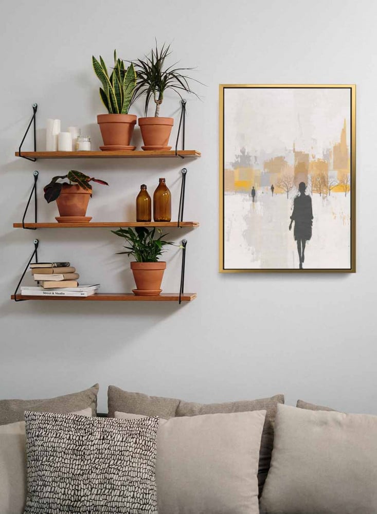Canvas Painting on Wood Frame, Abstract Art Design of a Walking Woman, for Home, Living Room, Office, Decoration