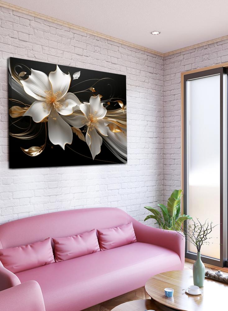 Canvas painting on wooden frame with flower design