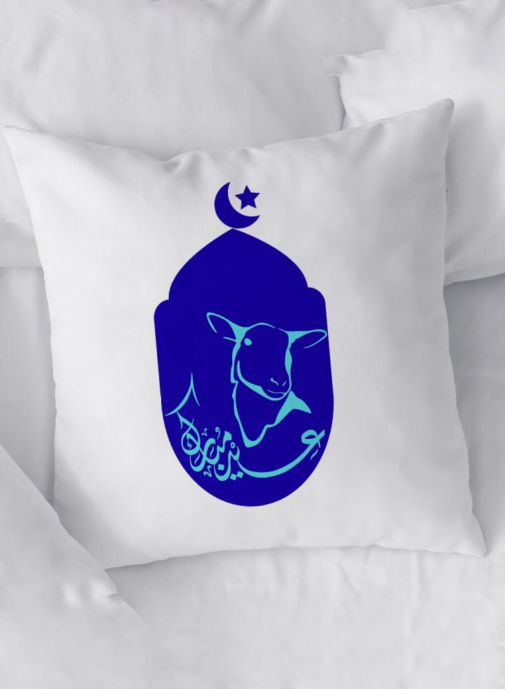 Polyester pillow cover for Eid al-Adha celebration with a sheep design and a blessed Eid phrase