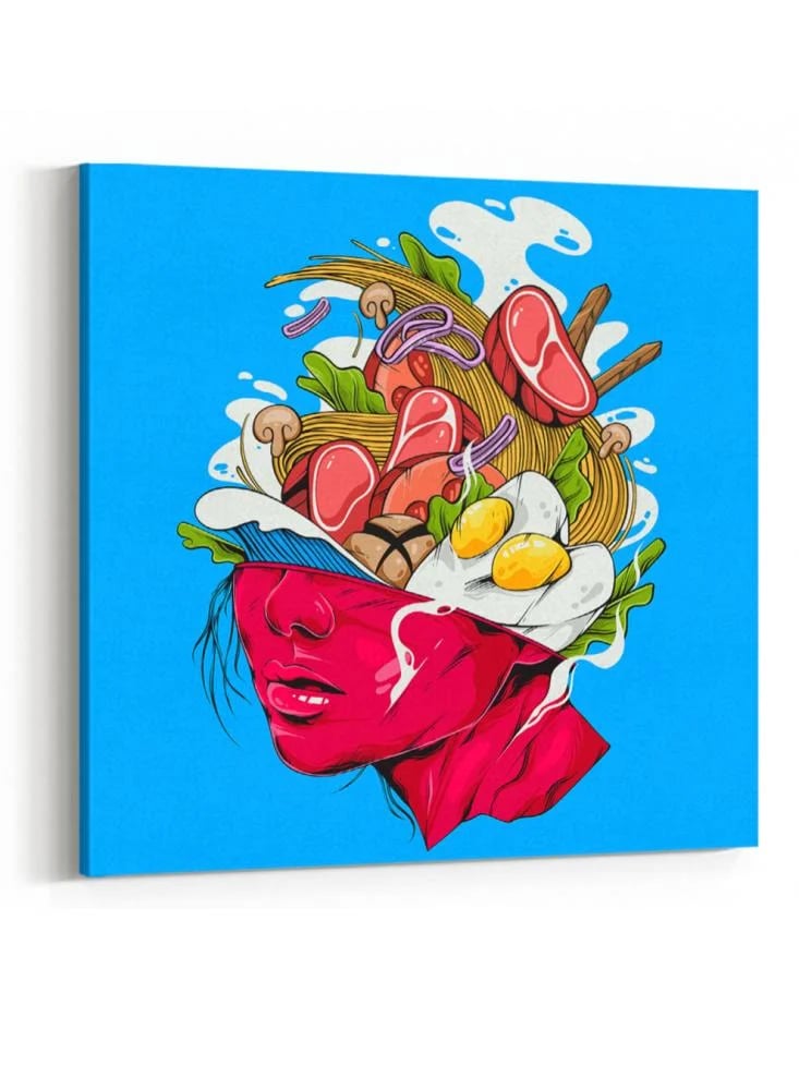 Canvas painting on a wooden frame with conceptual art for noodle soup design