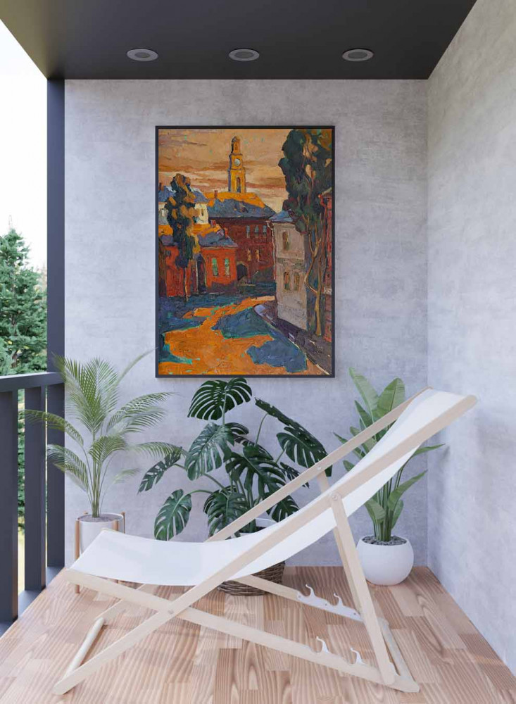 Canvas board on wooden frame, sunset design on the countryside, for home, living room, office, decoration