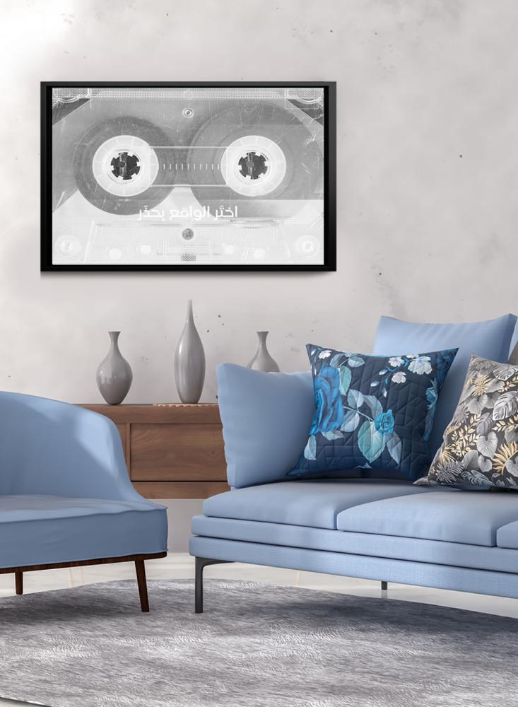 Canvas painting on a wooden frame with a classic cassette tape design