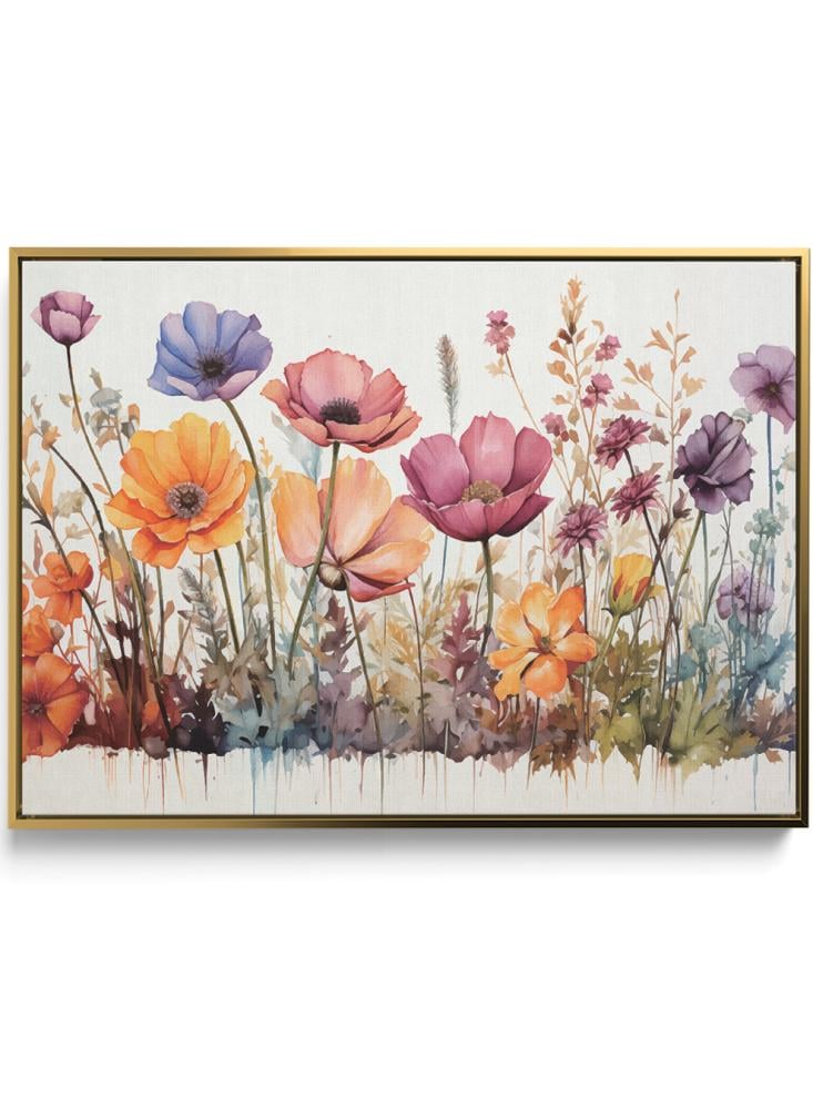 Canvas painting on wooden frame with colorful flower design