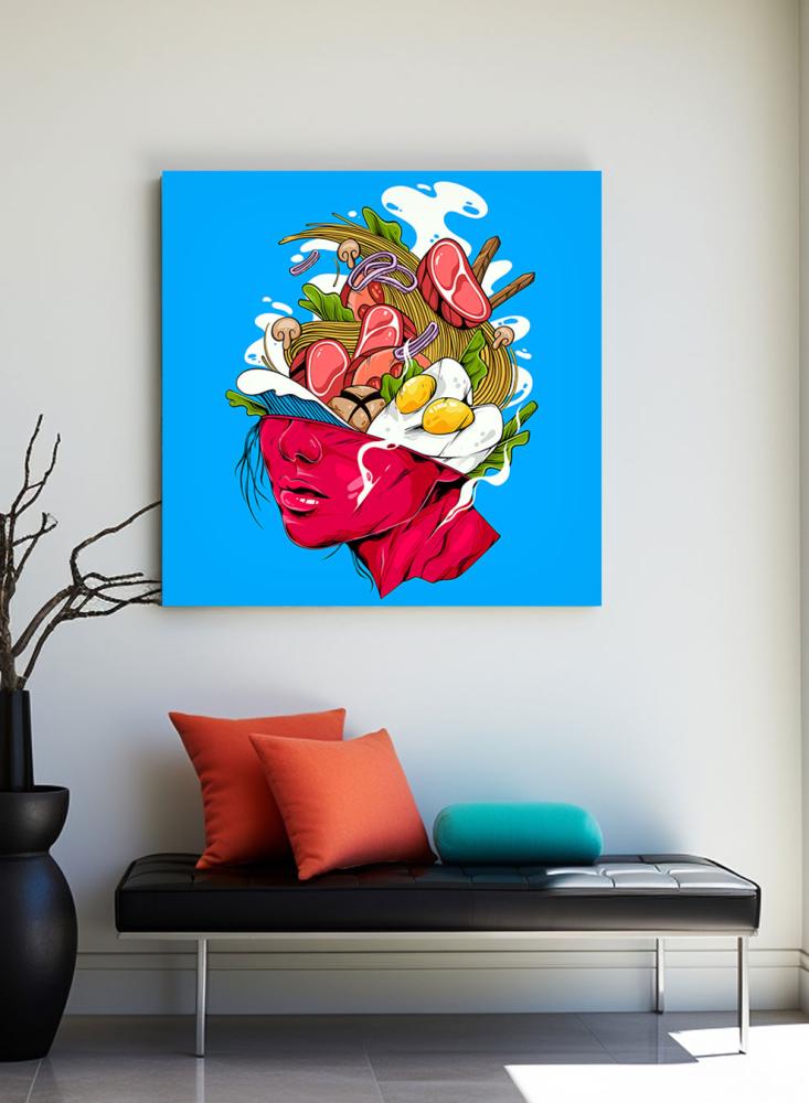 Canvas painting on a wooden frame with conceptual art for noodle soup design