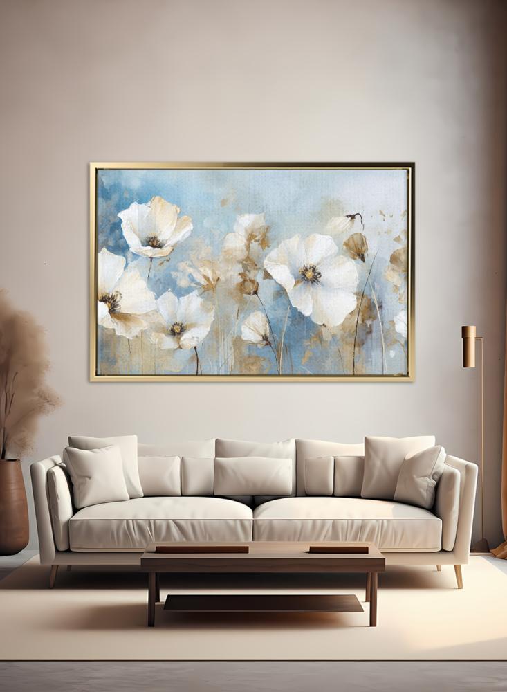 Canvas painting on wooden frame with a design of an oil painting of flowers