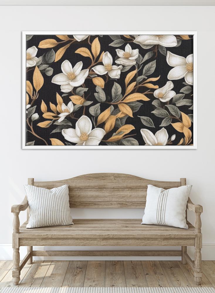 Canvas board on a wooden frame with a floral art pattern design