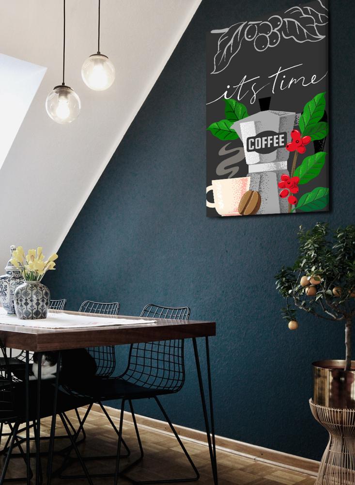 Canvas board on wooden frame with coffee time design