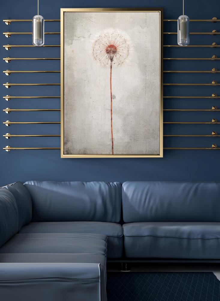 Canvas board on wooden frame with dandelion flower design