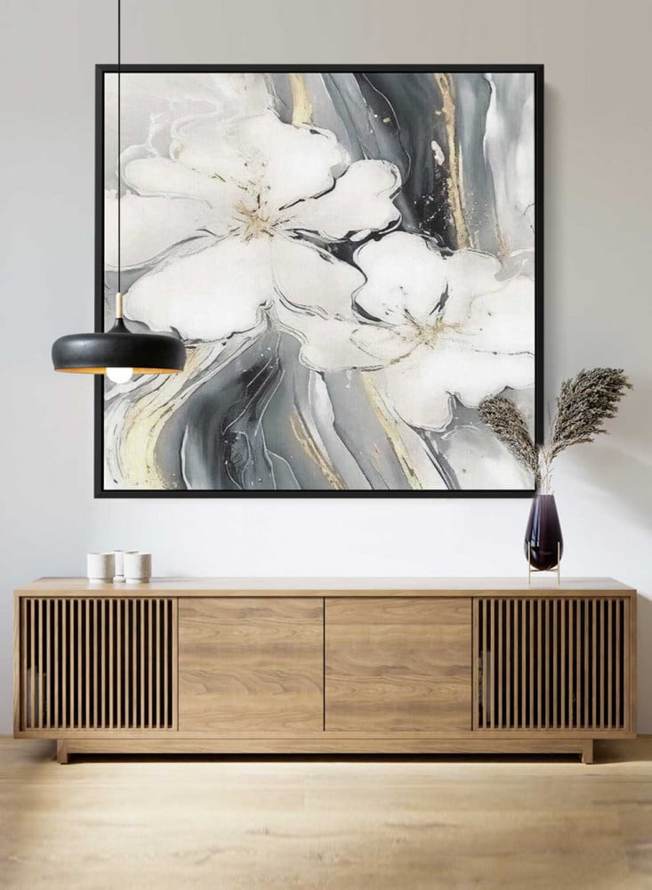 Canvas square painting on wooden frame, oil art design of flowers, for home, living room, office, decoration