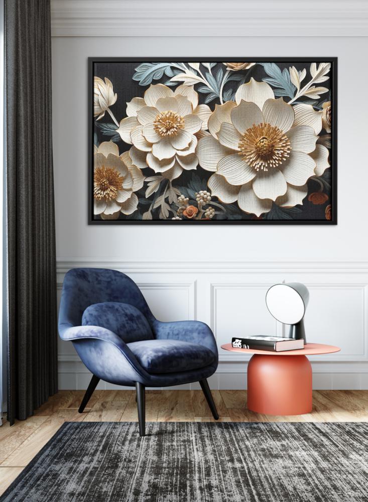 Canvas board on wooden frame with elegant flower design