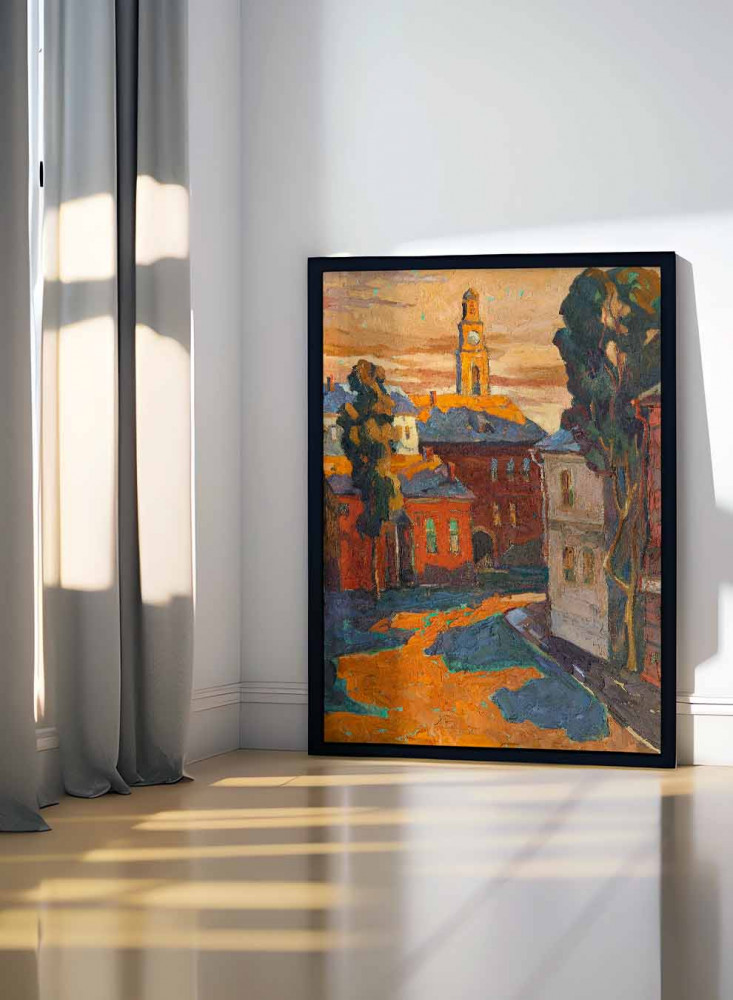 Canvas board on wooden frame, sunset design on the countryside, for home, living room, office, decoration