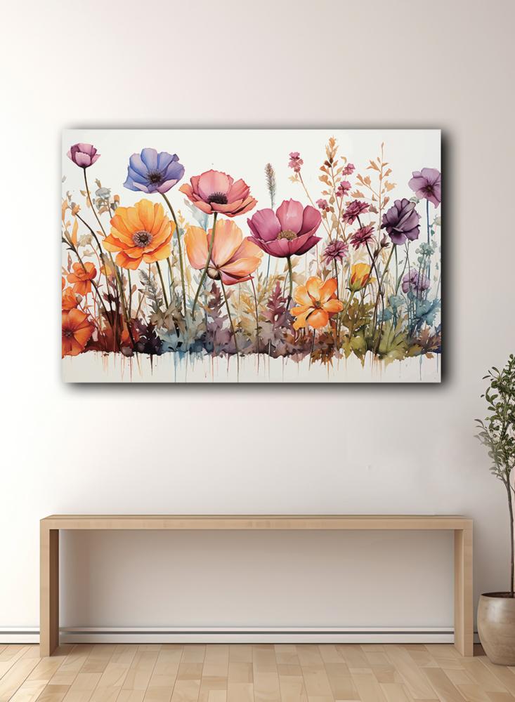 Canvas painting on wooden frame with colorful flower design