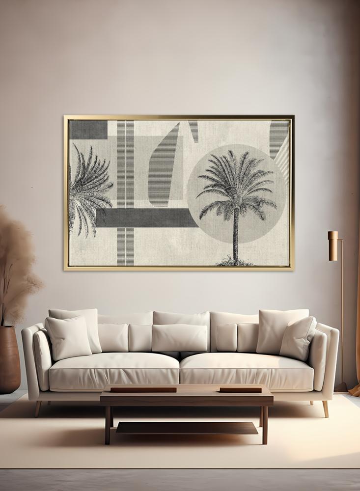 Canvas board on wooden frame with tropical tree design