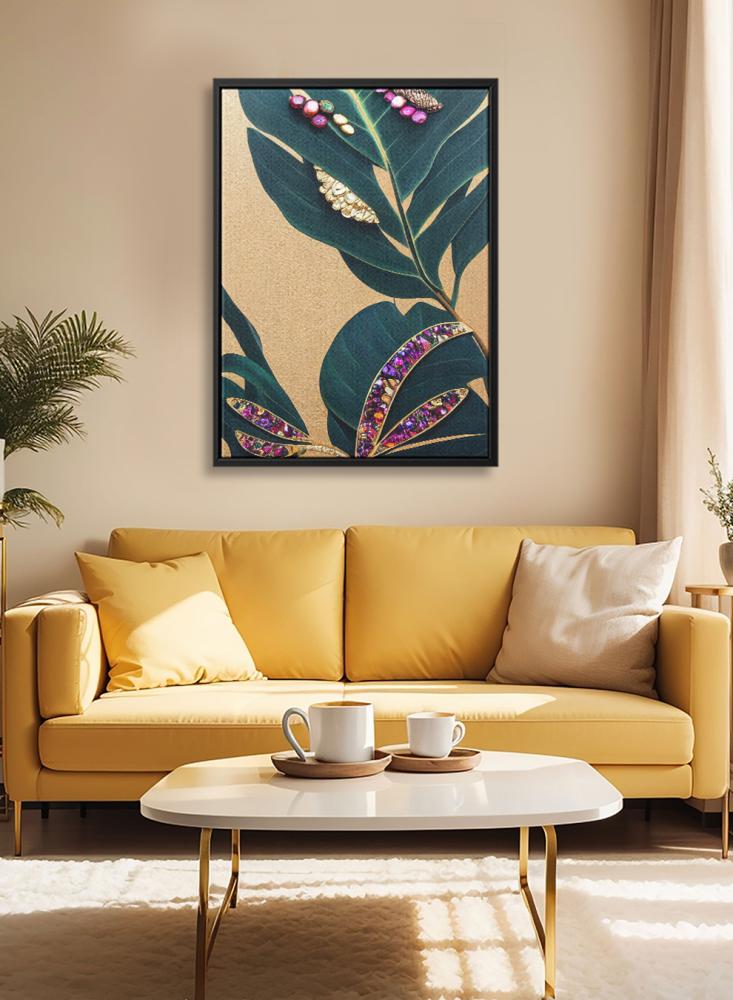 Canvas painting on wooden frame with tropical plants design