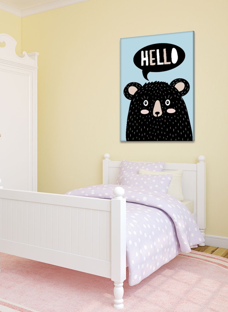 Canvas painting on wooden frame with a playful bear design