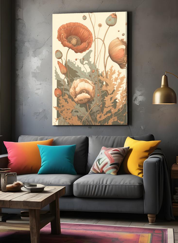 Canvas painting on wooden frame with flower design