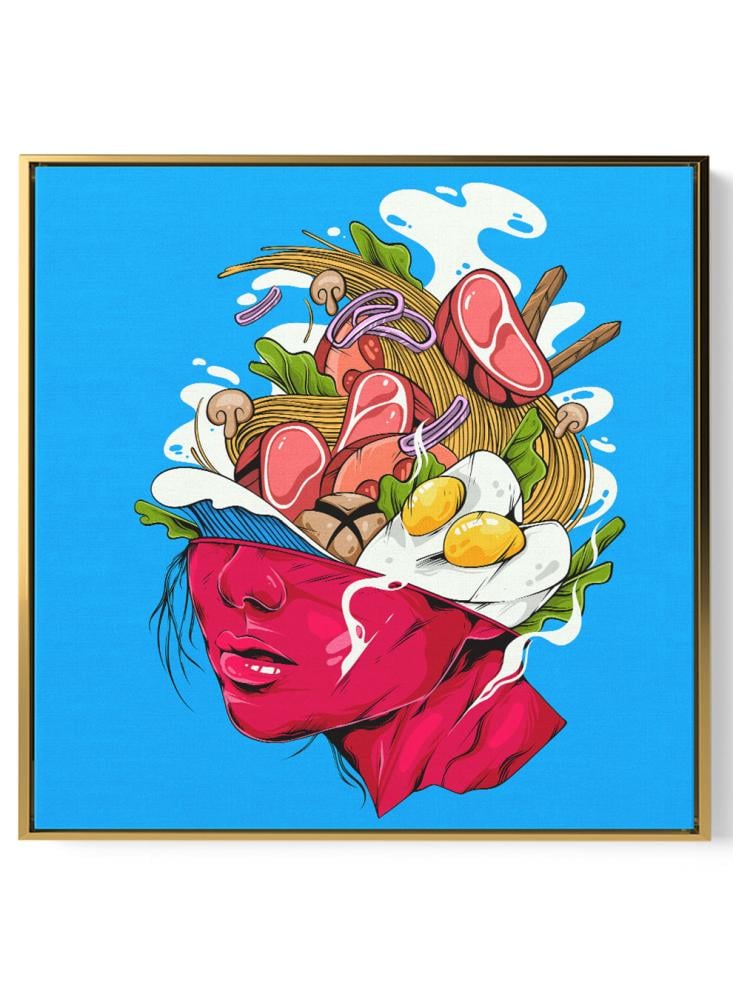Canvas painting on a wooden frame with conceptual art for noodle soup design