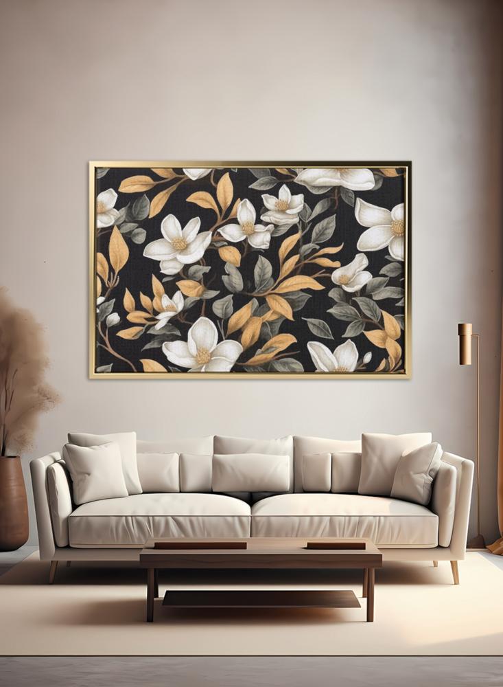 Canvas board on a wooden frame with a floral art pattern design