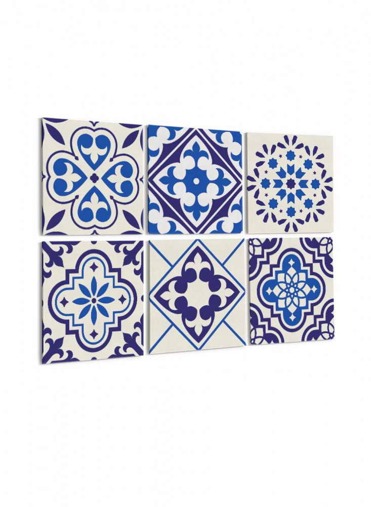 Set of 6 square canvas panels on a wooden frame, floral decorative patterns design, for home, living room, office, decoration