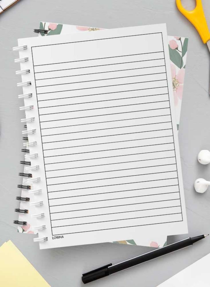 دفتر عربي سلك للمدرسة ٦٠ ورقة بغلاف من الورق المقوى للغة العربية بتصميم لغتى مع زهور وردية