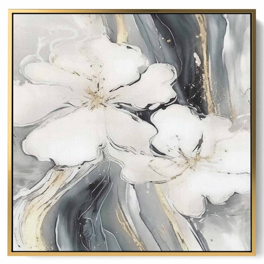 Canvas square painting on wooden frame, oil art design of flowers, for home, living room, office, decoration