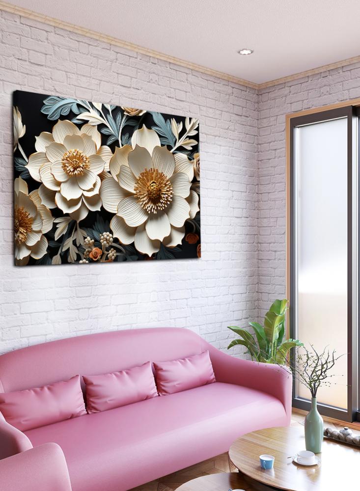 Canvas board on wooden frame with elegant flower design