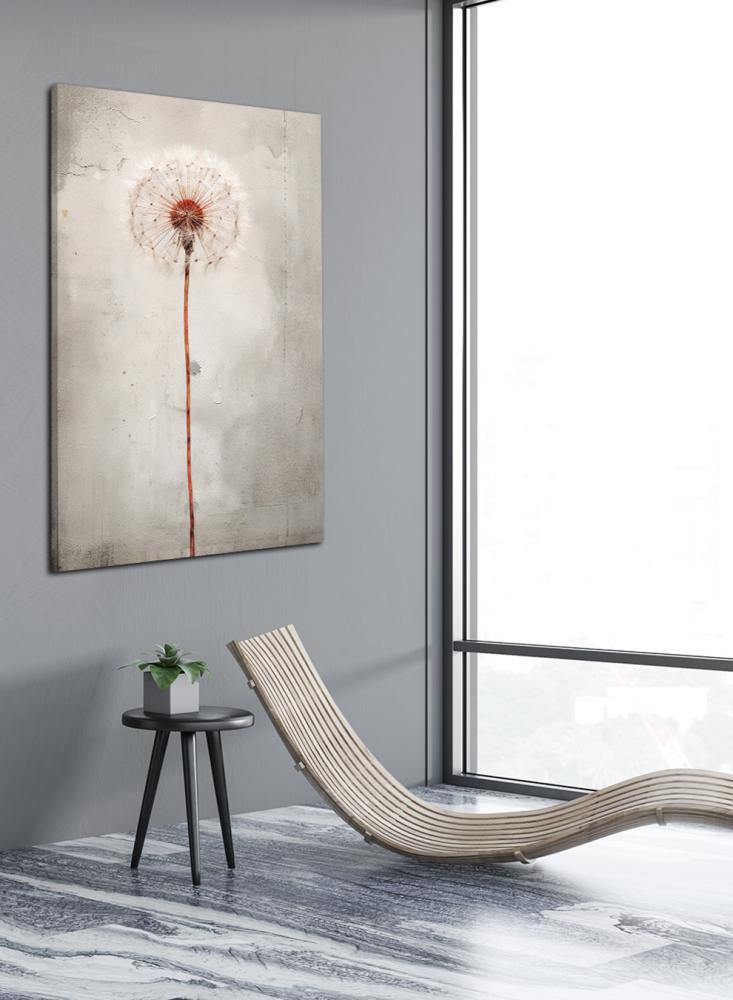 Canvas board on wooden frame with dandelion flower design
