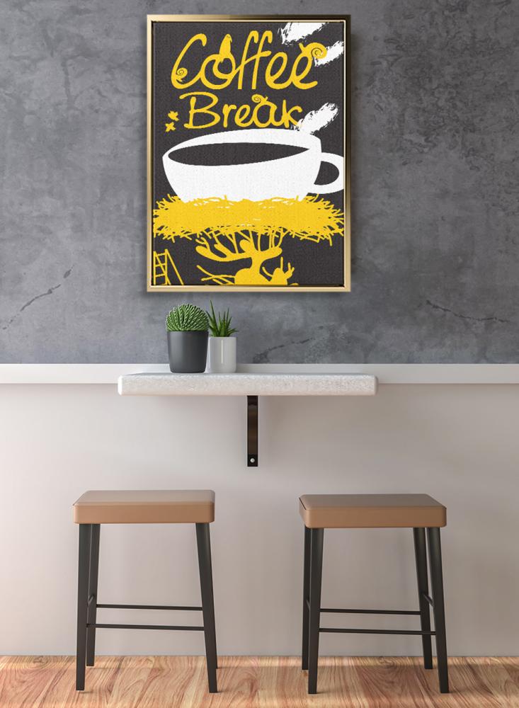 Canvas board on wooden frame with coffee lounge design