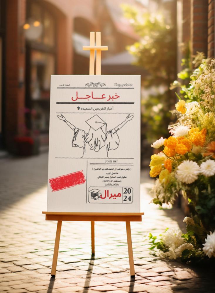 لوحة كانفاس للتهنئة لخريجي ٢٠٢٤ بإسم الخريجة وتصميم خبر عاجل