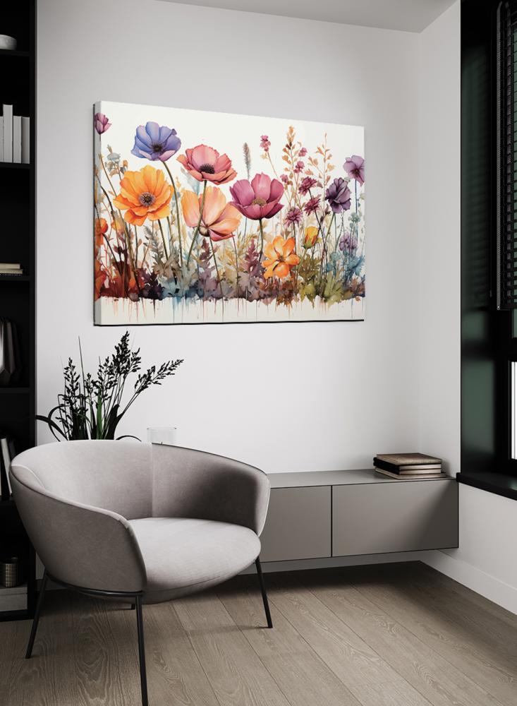 Canvas painting on wooden frame with colorful flower design