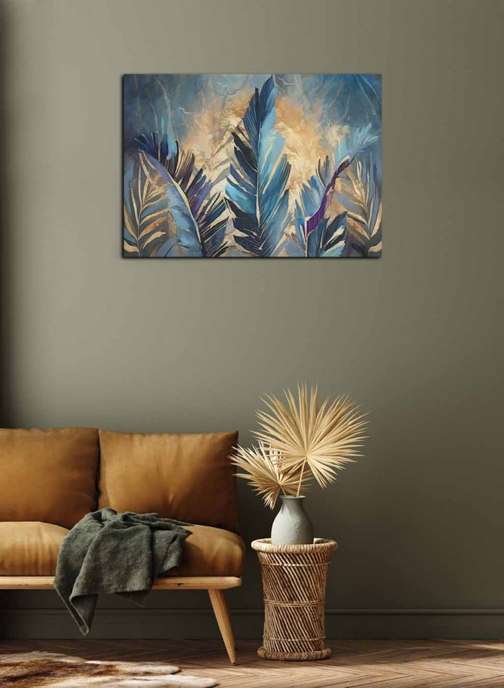 Canvas Painting on Wood Frame, Botanical Leaves Oil Art Design, for Home, Living Room, Office, Decoration