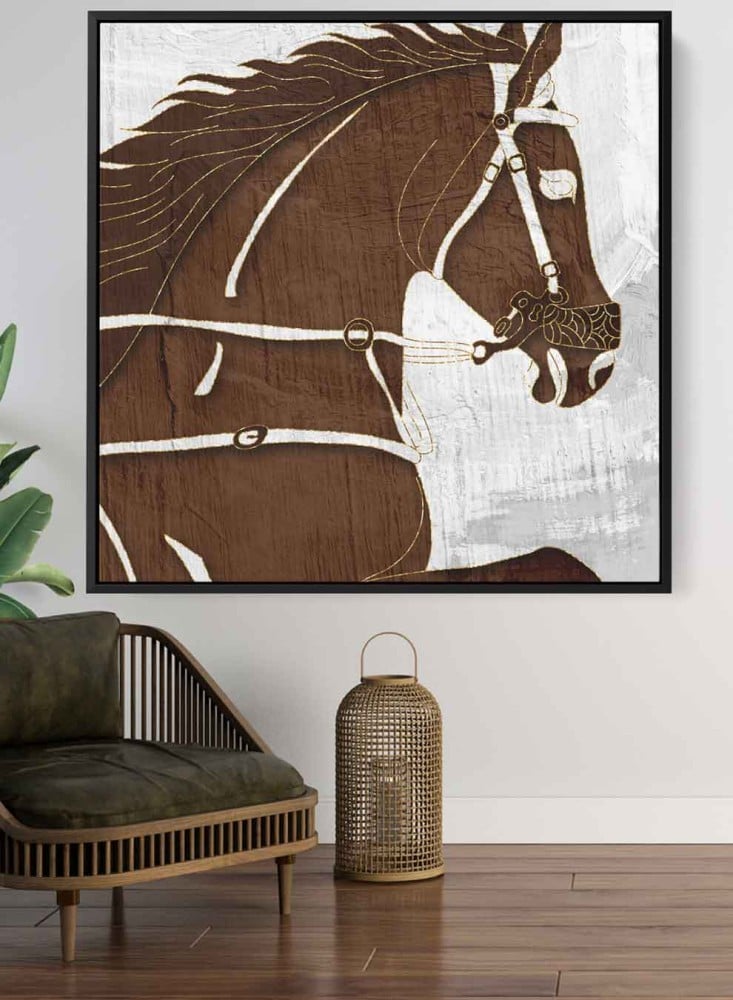 Canvas painting on a wooden frame with an abstract art design of the warrior horse