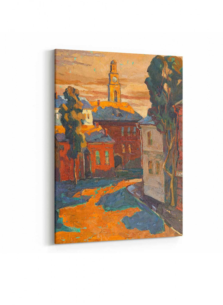 Canvas board on wooden frame, sunset design on the countryside, for home, living room, office, decoration
