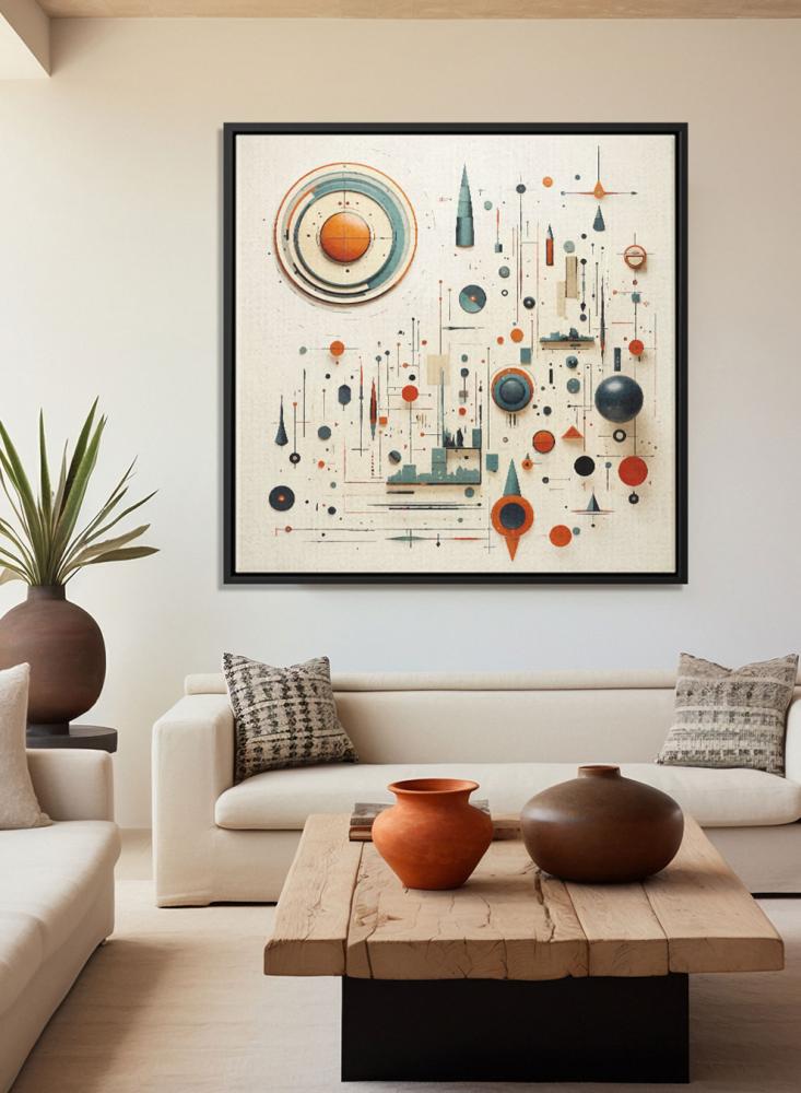 Canvas board on wooden frame with visual art for designing colorful shapes