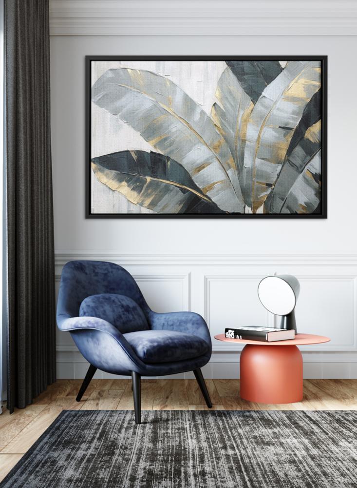 Canvas painting on a wooden frame with an abstract art design of leaves
