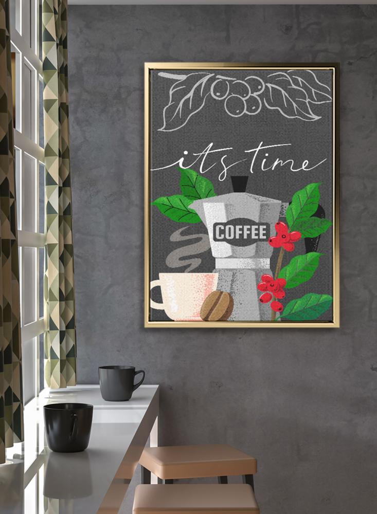 Canvas board on wooden frame with coffee time design
