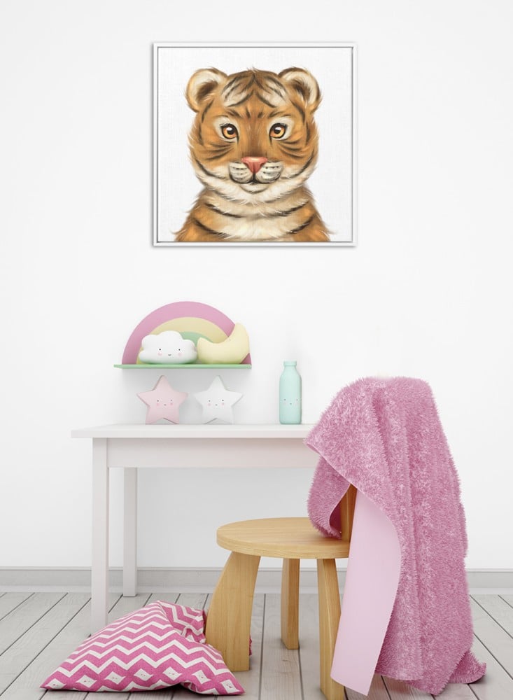 Canvas painting on wooden frame with a cute tiger design