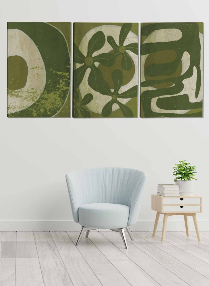 Set of 3 Canvas Paintings on Wooden Frame, Abstract Floral Painting Design, for Home, Living Room, Office, Decoration