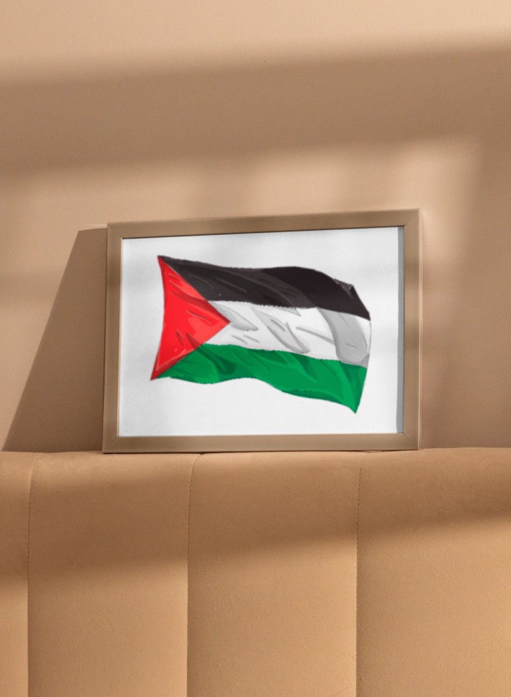 Wall art poster with frame featuring the Palestine flag design on a light background
