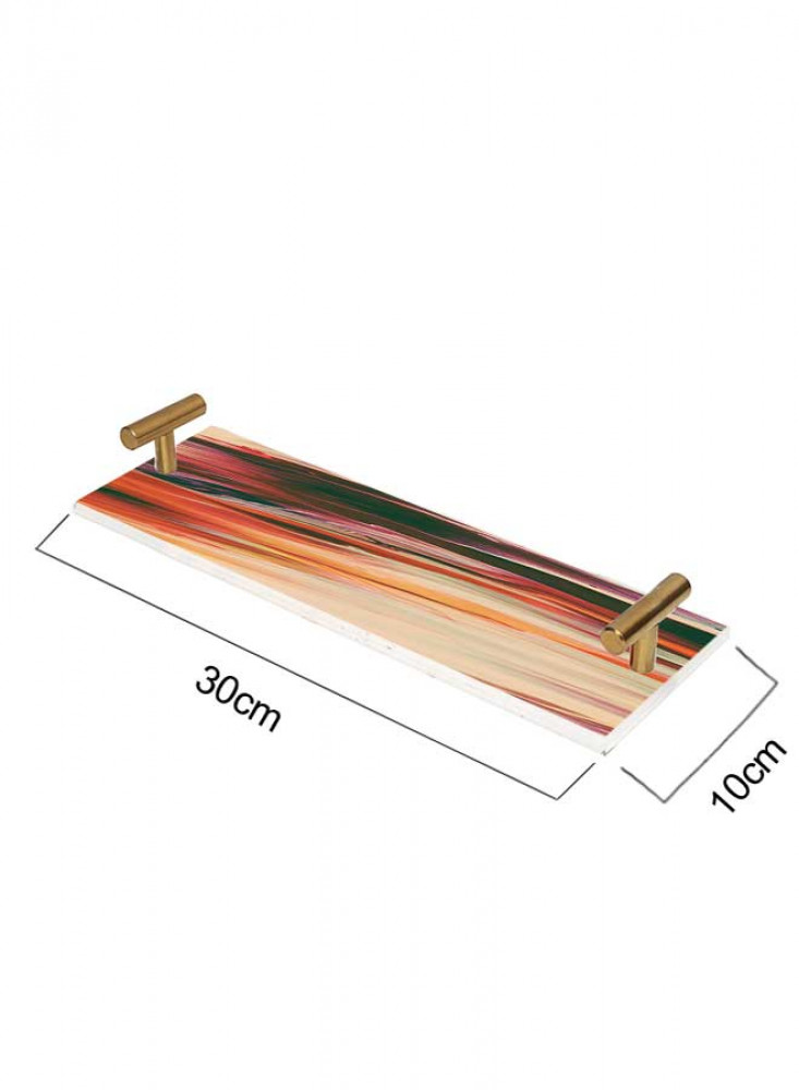 Decorative serving tray made of acrylic with a watercolor design with gold-tone metal handles