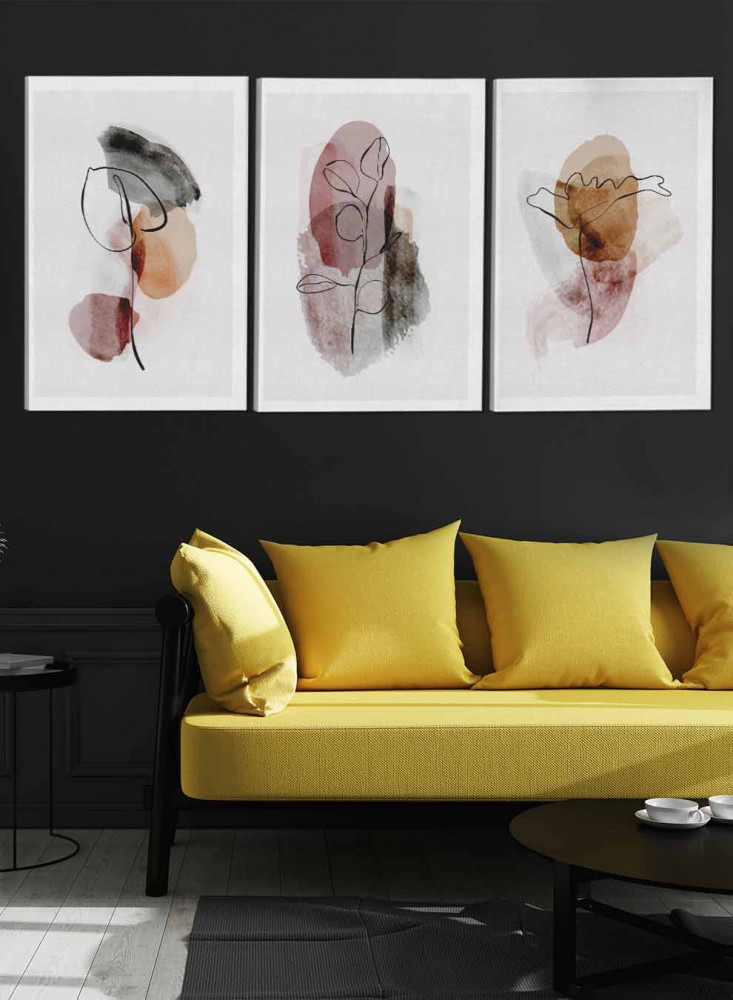 Set of 3 Canvas Paintings on Wooden Frame, Watercolor Painting Design, for Home, Living Room, Office, Decoration