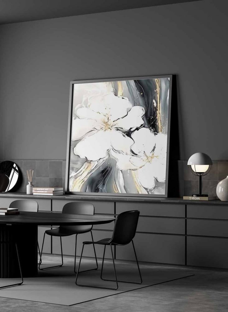 Canvas square painting on wooden frame, oil art design of flowers, for home, living room, office, decoration