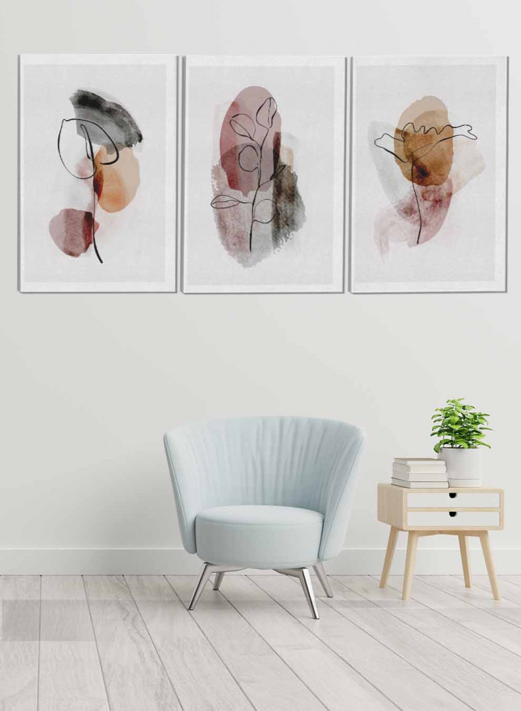 Set of 3 Canvas Paintings on Wooden Frame, Watercolor Painting Design, for Home, Living Room, Office, Decoration